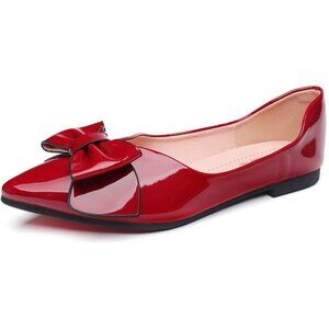 Wambhc Flat Shoes Women Red Artificial lacquer leather upper and sole Shoes